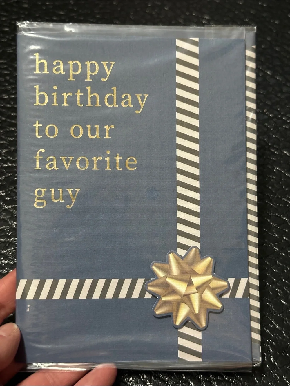 Happy Birthday Card - Navy with Gold Lettering and Bow